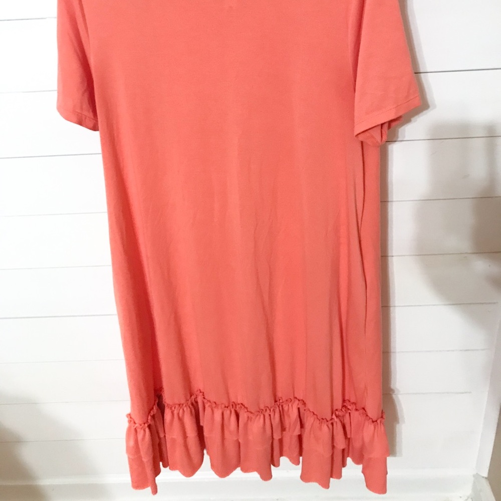Coral Scoop Neck Ruffle Bottom Dress